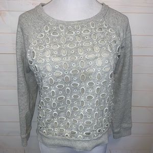 J. Crew Eyelet Front Sweatshirt Small Grey Beige